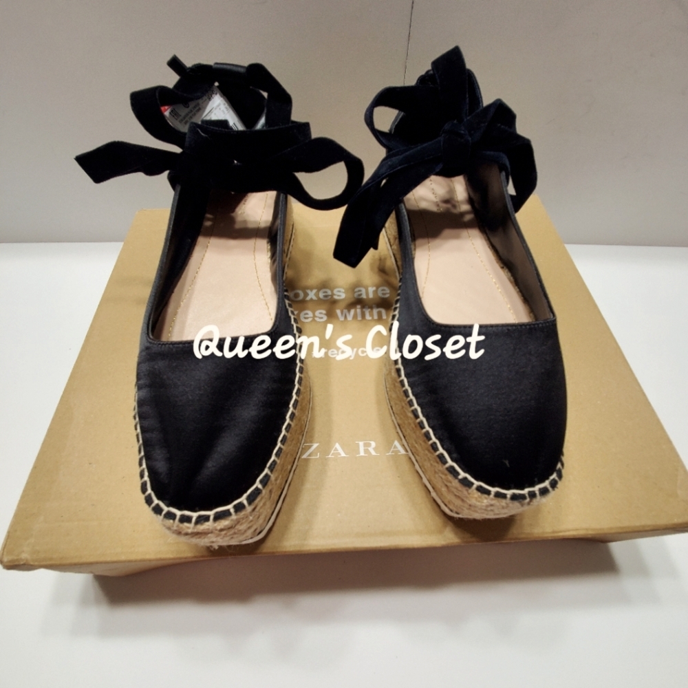 ZARA| BLACK SATIN LACEUP ESPADRILLES|💥BRAND NEW| Size 10